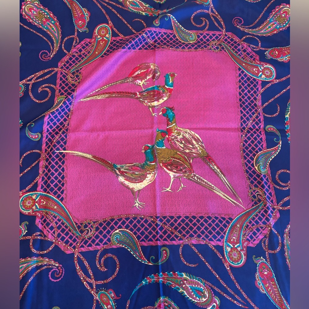 Vintage Gim Renoir Vibrant Paisley and Bird Scarf